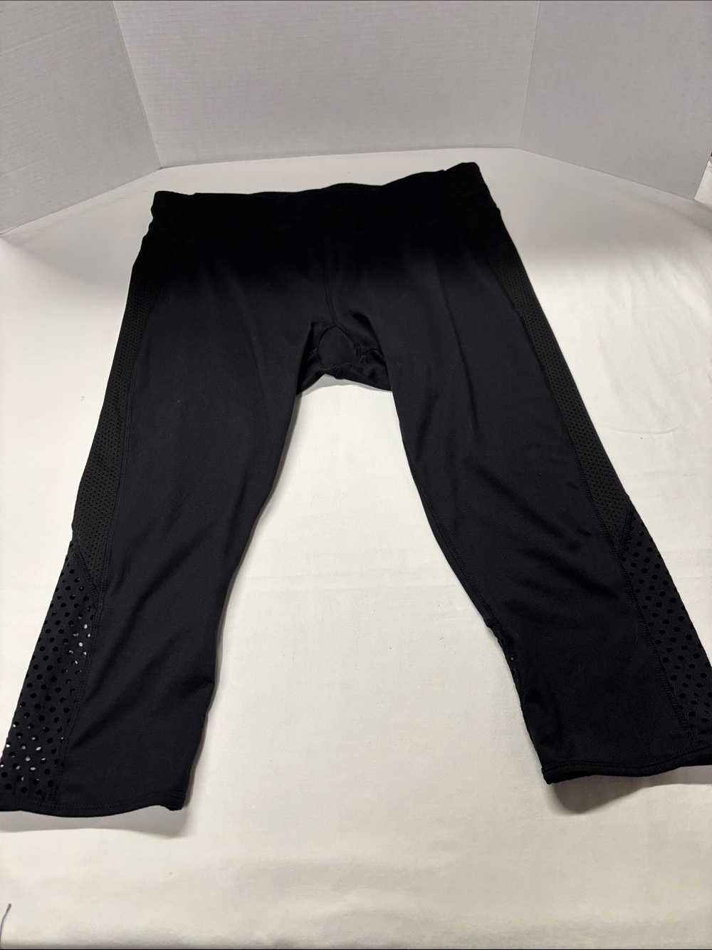 Women's Black Capri Leggings with Mesh Panels